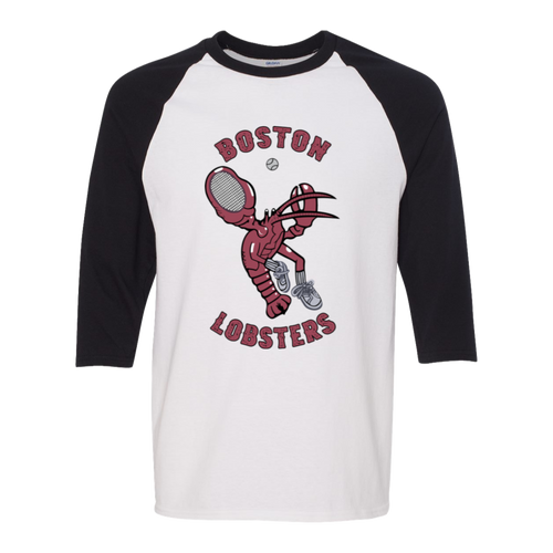 Retro Boston Lobsters raglan shirt featuring vintage WTT tennis team logo in white/black