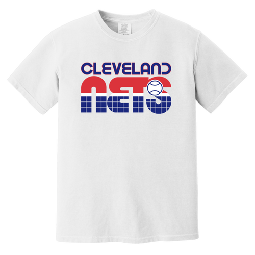 Vintage-style Cleveland Nets WTT T-shirt with retro 1970s team logo graphic in white