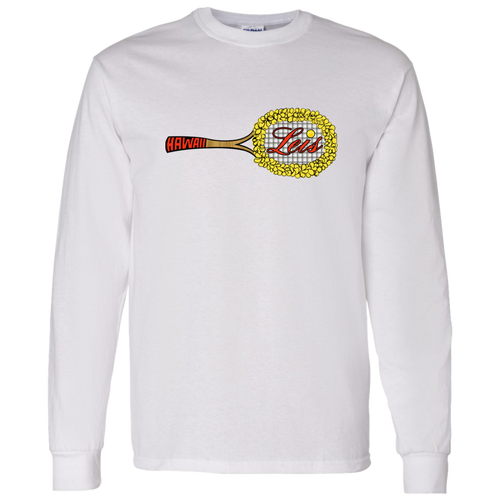 Vintage-style Hawaii Leis WTT long sleeve T-shirt with retro 1970s tennis team logo graphic in white