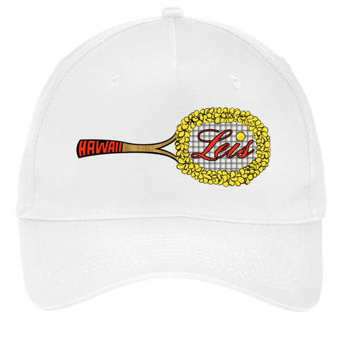 Vintage Hawaii Leis World Team Tennis twill cap with seamless 5-panel front and retro logo in white