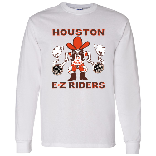 Retro Houston E-Z Riders long sleeve shirt featuring vintage WTT tennis team logo in White