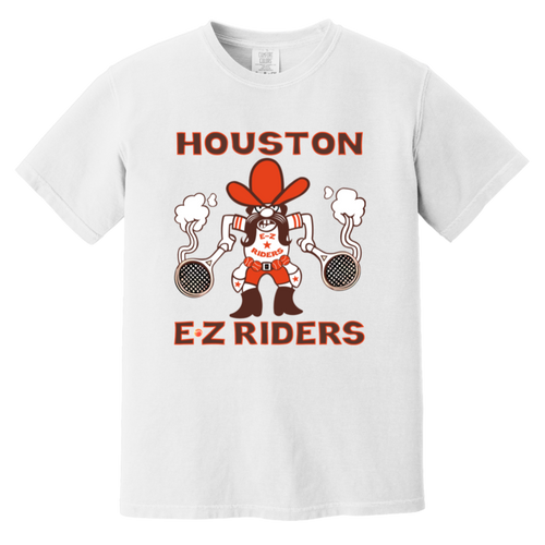 Vintage-style Houston E-Z Riders WTT T-shirt with retro 1970s team logo graphic in white