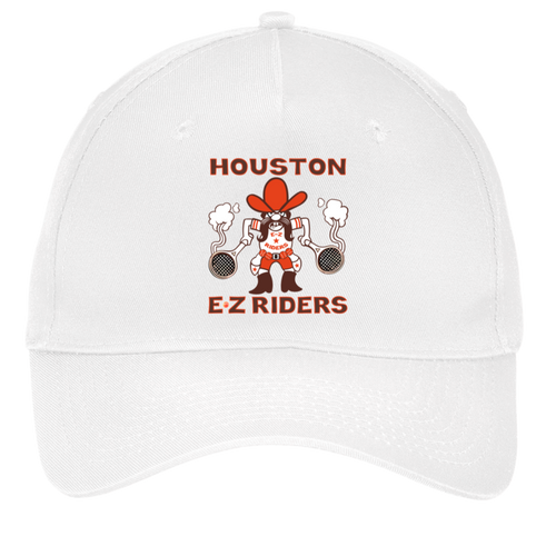 Vintage Houston E-Z Riders World Team Tennis twill cap with seamless 5-panel front and retro logo in white