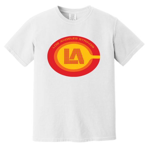 Vintage-style Los Angeles Strings WTT T-shirt with retro 1970s team logo graphic in white