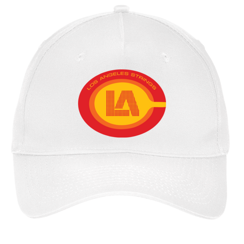 Vintage Los Angeles Strings World Team Tennis twill cap with seamless 5-panel front and retro logo in white