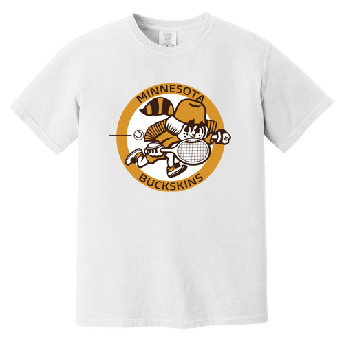 Vintage-style Minnesota Buckskins WTT T-shirt with retro 1970s team logo graphic in white