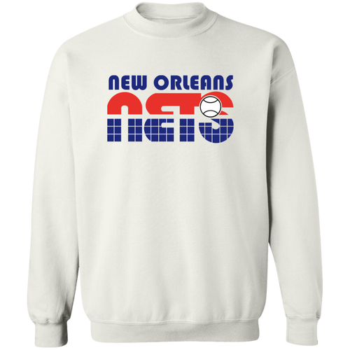 Retro New Orleans Sunbelt Nets crewneck pullover sweatshirt featuring vintage WTT tennis team logo in white