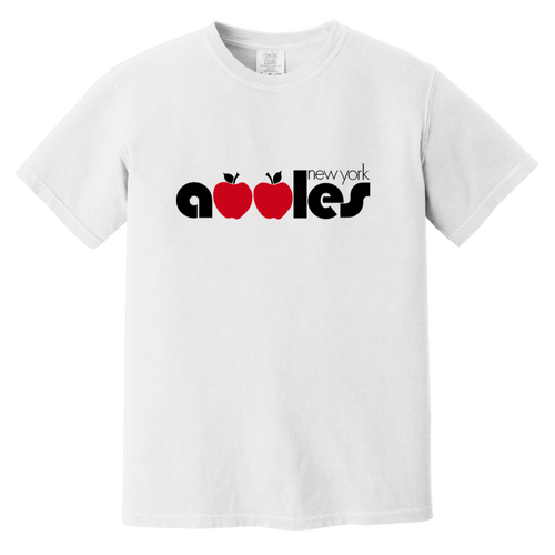 Vintage-style  WTT New York Apples T-shirt with retro 1970s tennis team logo graphic in white