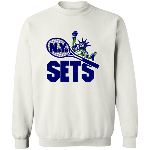 Retro New York Sets crewneck pullover sweatshirt featuring vintage WTT tennis team logo in white