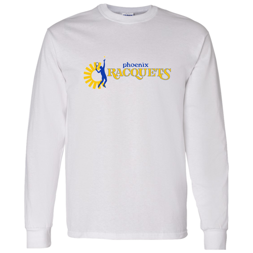 Retro Phoenix Racquets long sleeve shirt featuring vintage WTT tennis team logo in white