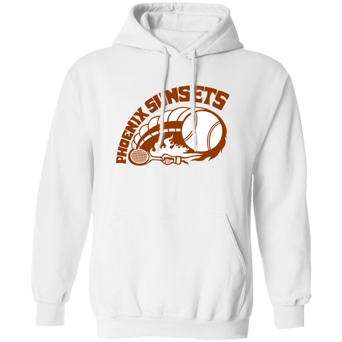 Retro Phoenix Sunsets pullover hoodie featuring vintage WTT tennis team logo in white