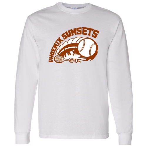 Retro Phoenix Sunsets long sleeve shirt featuring vintage WTT tennis team logo in White