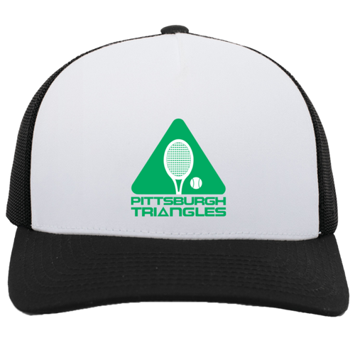 Pittsburgh Triangles World Team Tennis trucker cap with seamless 5-panel front and retro logo in white/black