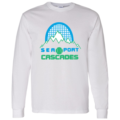 Retro Sea Port Cascades long sleeve shirt featuring vintage WTT tennis team logo in white