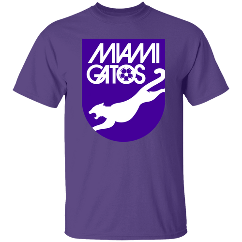 Miami Gatos T-shirt Tee Tshirt Short Sleeve Shirt Cotton NASL Soccer Team Logo color Purple