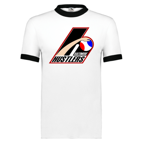 Baltimore Hustlers ABA T-shirt Ringer American Basketball Association Team Tee color White/Black