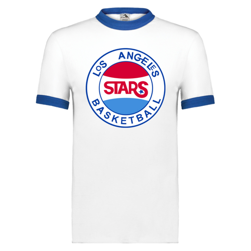 Los Angeles Stars ABA T-shirt Ringer American Basketball Association Team Tee color White/Royal Blue