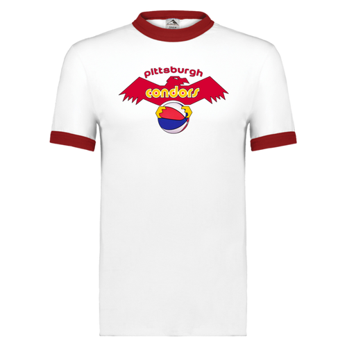 Pittsburgh Condors ABA T-shirt Ringer American Basketball Association Team Tee color White/Red