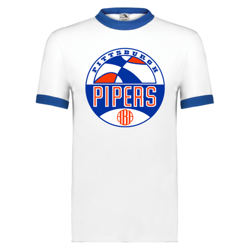 Pittsburgh Pipers T-shirt Rarified Ringer ABA Basketball color White/Royal Blue