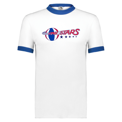 Utah Stars ABA Ringer T-shirt American Basketball Association Team Tee Shirt color White/Royal Blue