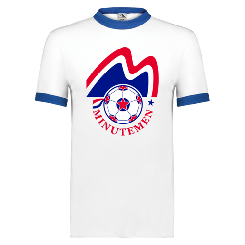 Boston Minutemen T-shirt Ringer NASL Soccer color White/Royal Blue