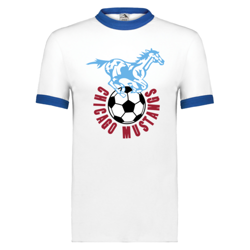 Chicago Mustangs T-shirt Ringer NASL Soccer color White/Royal Blue