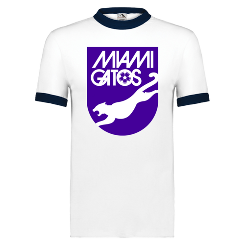 Miami Gatos T-shirt Ringer NASL Soccer color White/Navy