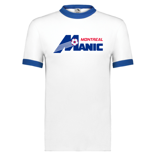 Montreal Manic T-shirt Ringer NASL Soccer color White/Royal Blue