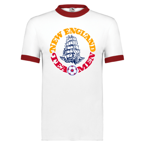 New England Tea Men T-shirt Ringer NASL Soccer color White/Red