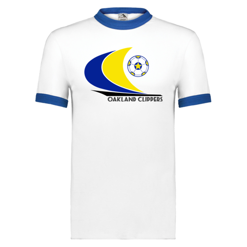 Oakland Clippers T-shirt Ringer NASL Soccer color White/Royal Blue
