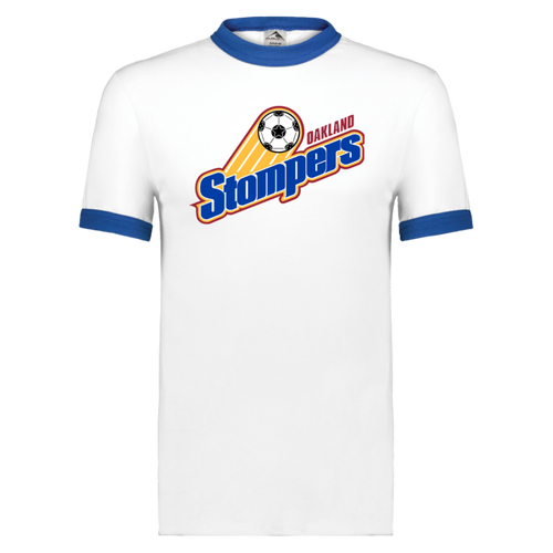 Oakland Stompers T-shirt Rarified Ringer NASL Soccer color White/Royal Blue