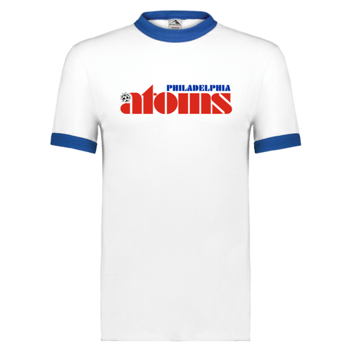 Philadelphia Atoms T-shirt Ringer NASL Soccer color White/Royal Blue