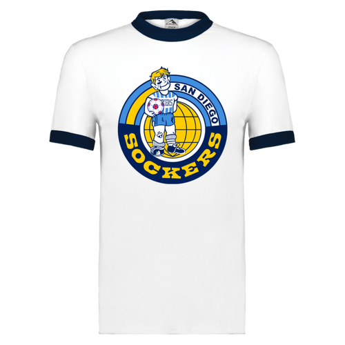 San Diego Sockers T-shirt Ringer NASL Soccer color White/Navy Blue