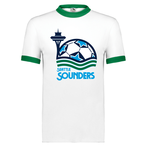 Seattle Sounders T-shirt Ringer NASL Soccer color White/Kelly Green