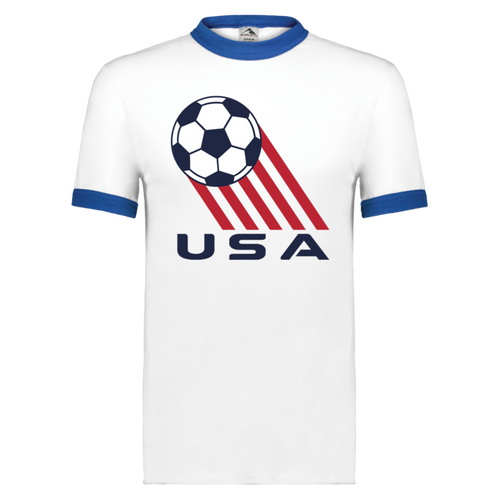 Team USA T-shirt Ringer NASL Soccer color White/Royal Blue