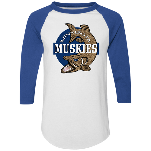 Minnesota Muskies Raglan Shirt ABA Basketball color White/Royal Blue