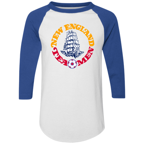 New England Tea Men Raglan Shirt Franchise NASL Soccer color White/Royal Blue