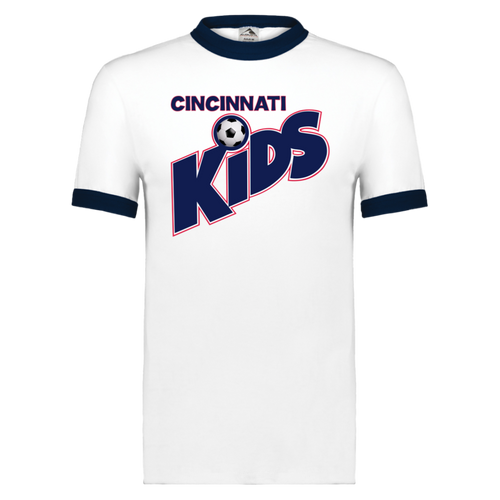 Cincinnati Kids Ringer T-shirt MISL Soccer color White/Navy Blue