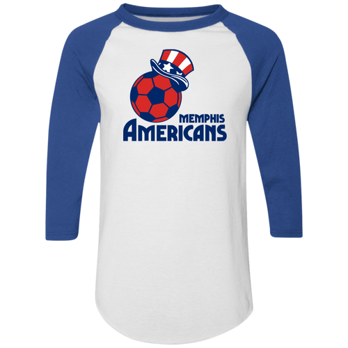 Memphis Americans Raglan Shirt Colorblock MISL Soccer color White/Royal Blue
