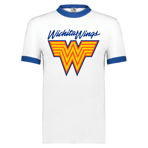 Wichita Wings Ringer T-shirt MISL Soccer color White/Royal Blue