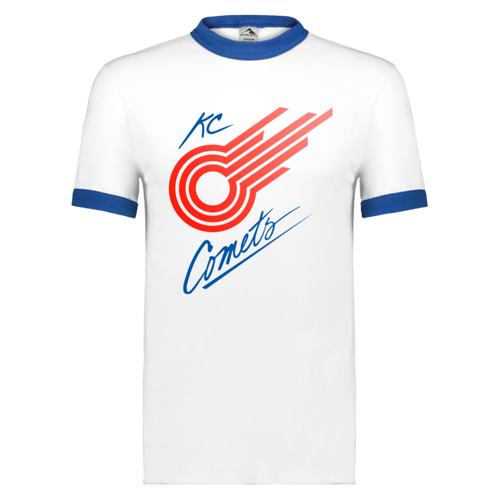 Kansas City Comets Ringer T-shirt MISL Soccer color White/Royal Blue
