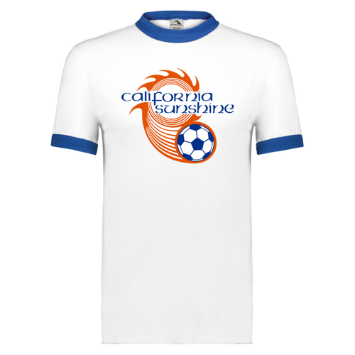 California Sunshine Ringer T-shirt ASL Soccer color White/Royal Blue