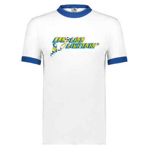 Carolina Lightnin' Ringer T-shirt ASL Soccer color White/Royal Blue