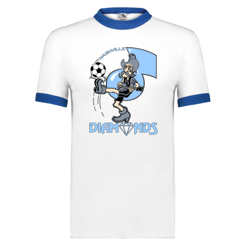 Nashville Diamonds Ringer T-shirt ASL Soccer color White/Royal Blue