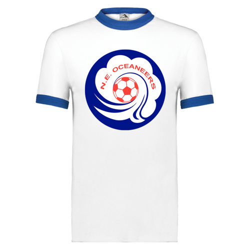 New England Oceaneers Ringer T-shirt ASL Soccer color White/Royal Blue