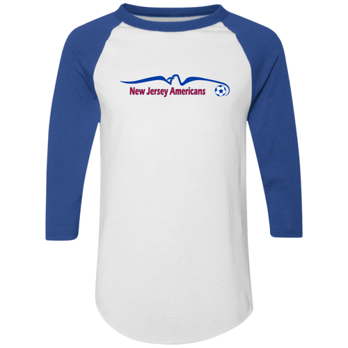 New Jersey Americans Raglan Shirt Colorblock ASL Soccer color White/Royal Blue