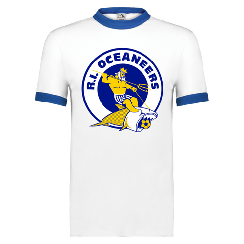 Rhode Island Oceaneers Ringer T-shirt ASL Soccer color White/Royal Blue