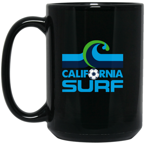 California Surf Mug 15 oz. Black Glossy Ceramic NASL Soccer