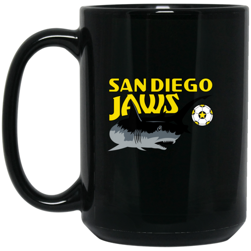San Diego Jaws Mug 15 oz. Black Glossy Ceramic NASL Soccer