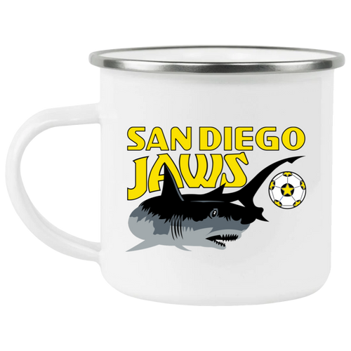San Diego Jaws Camping Mug 12 oz. Enamel NASL Soccer color White